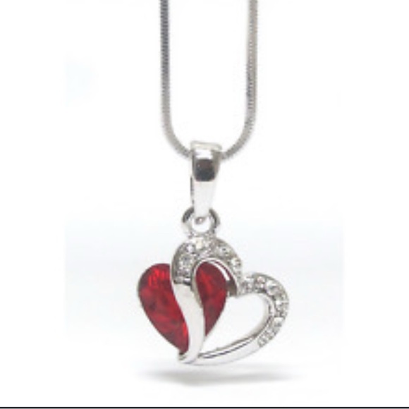 Silver and Red Heart Pendant Necklace - Picture 1 of 7